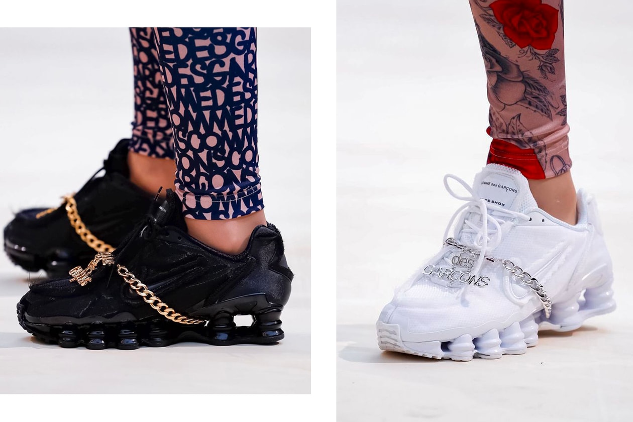 Nike Shox Black Commes des Garcons SS19 Spring Summer 2019 Sneaker Runway Paris Fashion Week Collaboration Rei Kawakubo Chain Jewelry