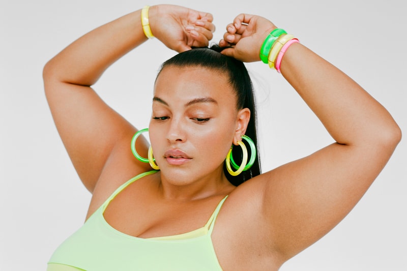 LOUCITE by Alison Lou Paloma Elsesser Campaign Medium Jelly Hoops Cuff Set Neon Green Yellow Pink