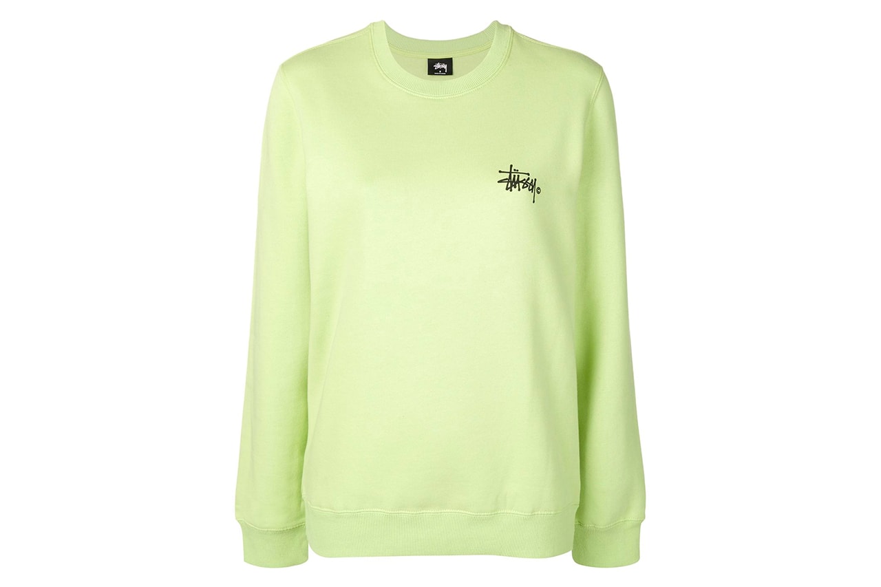 Stussy Lime Green Logo Sweater Crewneck Sweatshirt Women Streetwear Lookbook HBX Editorial Sophia Li