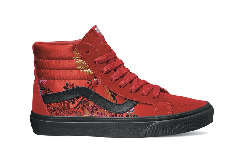 Vans Satin Floral Embroidered Festival Slip-On Sneakers Trainerse Red