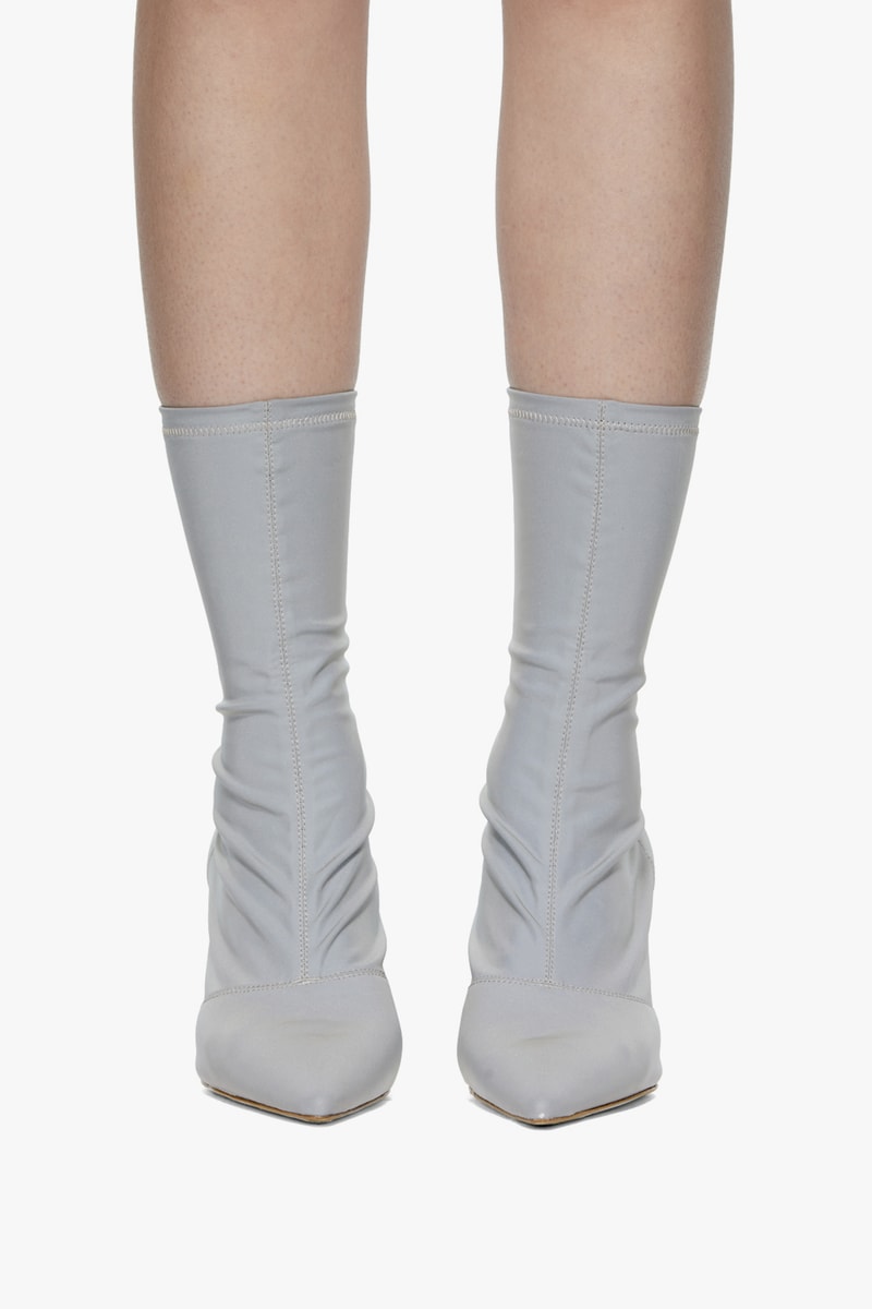 YEEZY Silver Reflective Ankle Boots Kim Kardashian Outfit Sock Heels
