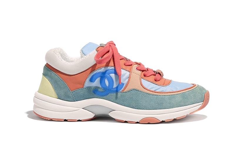 Chanel Cruise 2019 Logo Sneakers Nylon Lambskin Suede Calfskin Blue Green Pastel Coral
