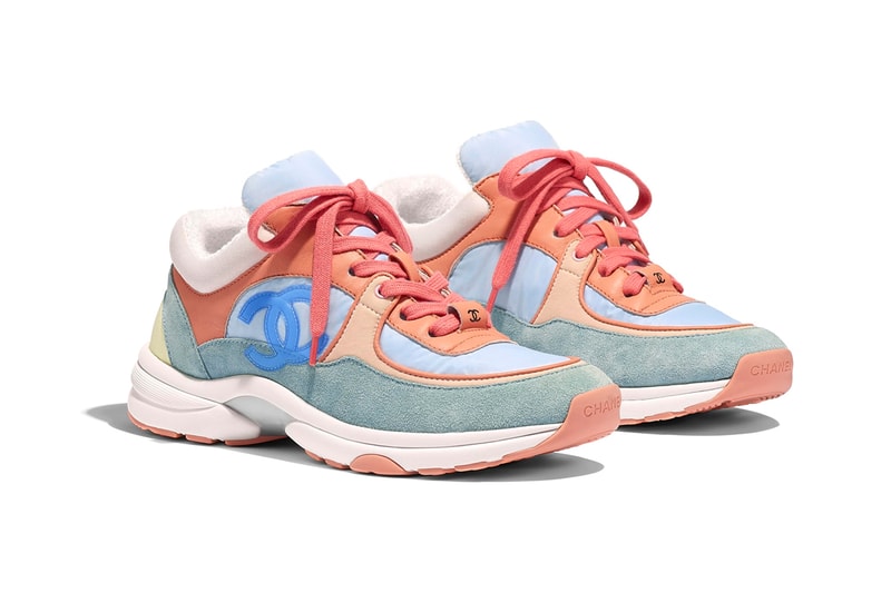 Chanel Cruise 2019 Logo Sneakers Nylon Lambskin Suede Calfskin Blue Green Pastel Coral