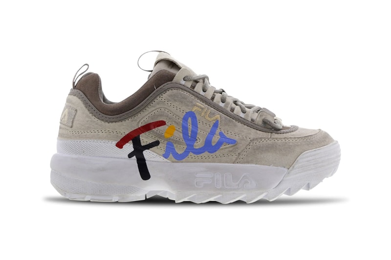 FILA Disruptor 2 Script Distressed Gardenia Atmosphere White