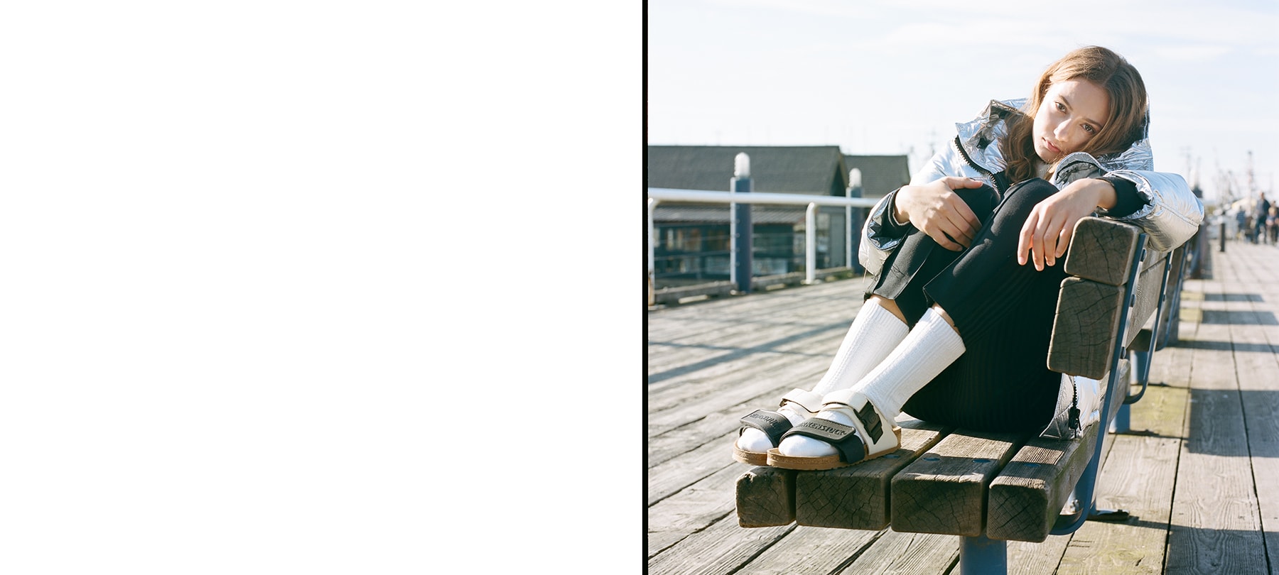 Birkenstock Rick Owens Sandals Spring Summer 2019 Victoria Beckham White Cashmere Sweater Kenzo Silver Puffer Jacket Metallic MM6 Maison Margiela Pants Black