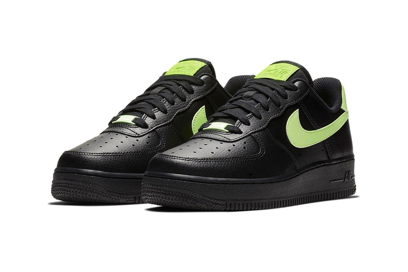 Nike Air Force 1 black leather Orange Pulse Volt Glow Sneakers Trainers