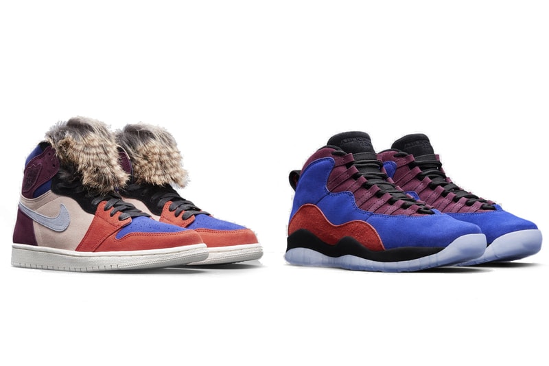 aleali may air jordan 1 collaboration suede faux fur red blue burgundy