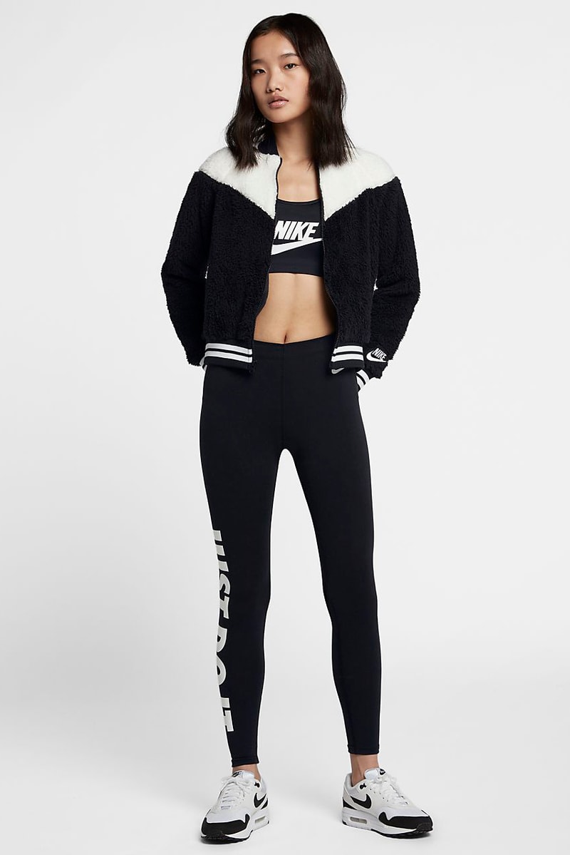 Nike Sportswear Monochrome Black White Women's Sherpa Bomber Jacket 