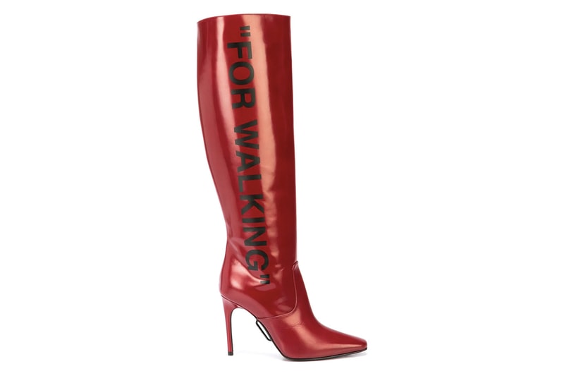 Off-White "FOR WALKING" Red Metallic Leather Knee-High Boots