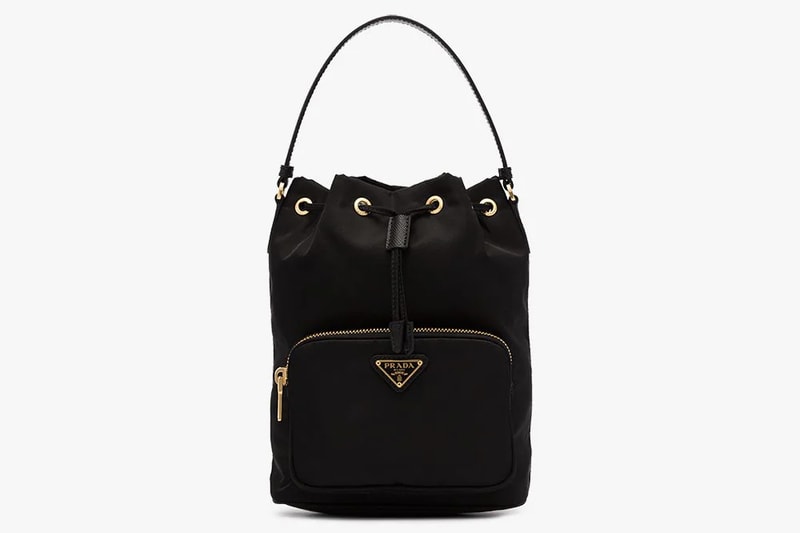 Prada Bracelet Logo Mini Bucket Bag Black White