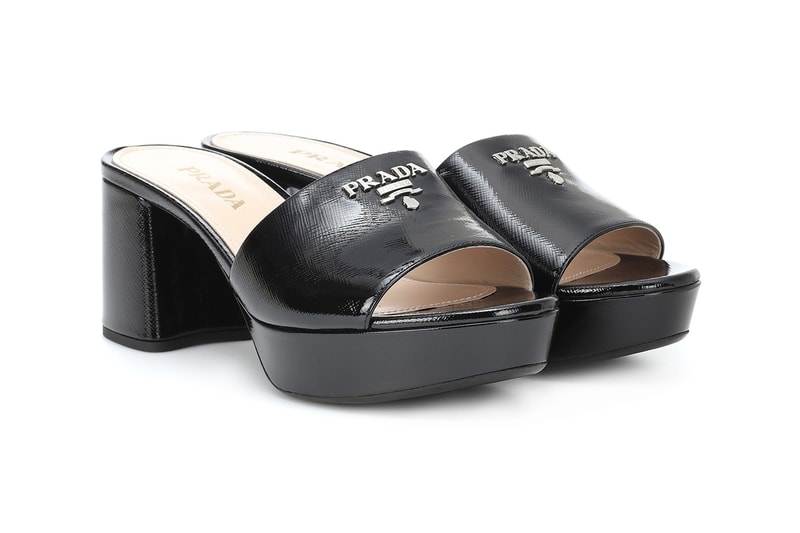 Prada Black '90s Chunky Platform Logo Black Sandals