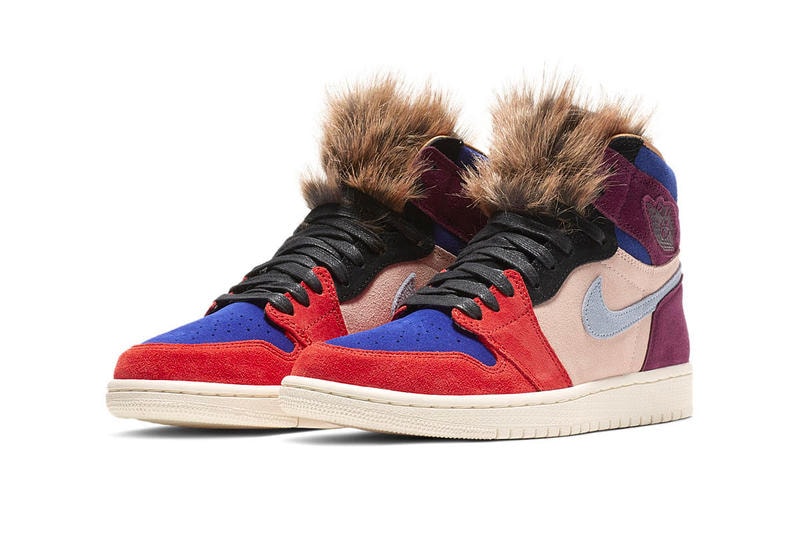 aleali may air jordan 1 collaboration suede faux fur red blue burgundy