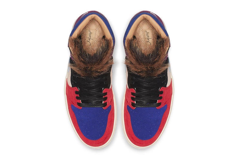 aleali may air jordan 1 collaboration suede faux fur red blue burgundy