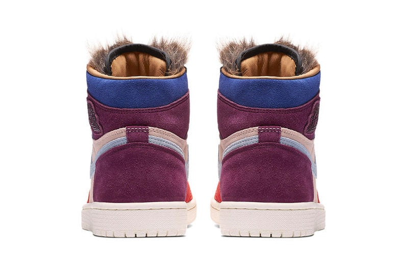 aleali may air jordan 1 collaboration suede faux fur red blue burgundy