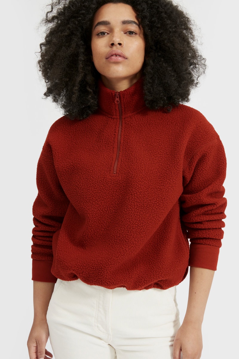 Everlane ReNew Fleece Half Zip Sweatshirt Brick