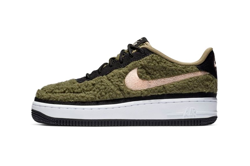 Nike Air Force 1 Olive Shearling Fuzzy Sneakers Trainers