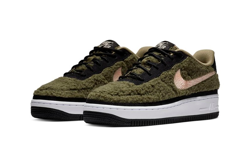 Nike Air Force 1 Olive Shearling Fuzzy Sneakers Trainers