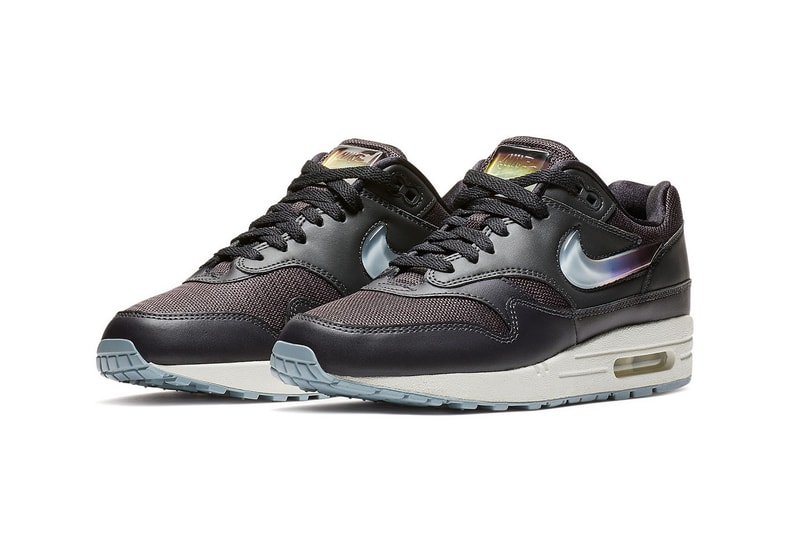 nike air max 1 giant jewel details swoosh logo tongue tag black pink cream tan glitter