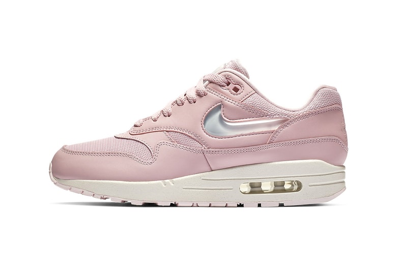 nike air max 1 giant jewel details swoosh logo tongue tag black pink cream tan glitter