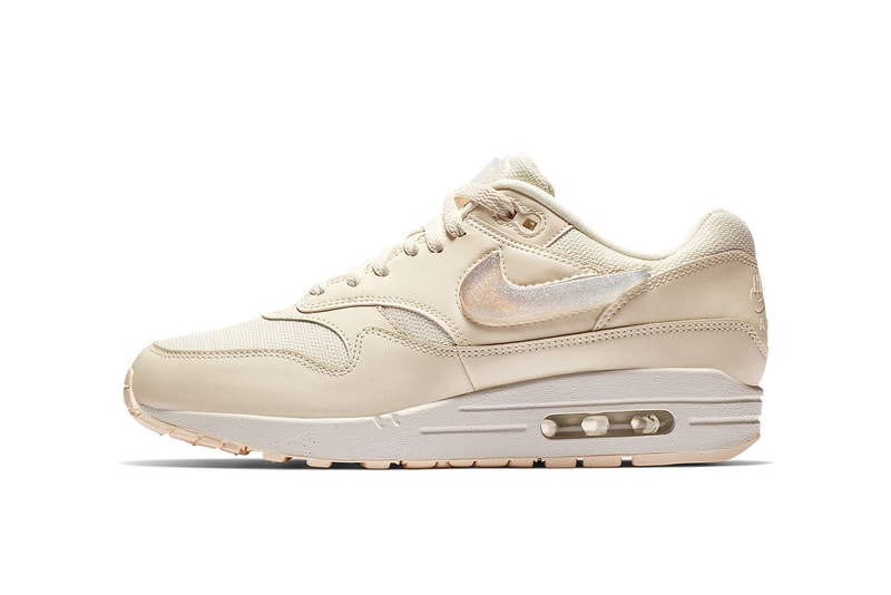 nike air max 1 giant jewel details swoosh logo tongue tag black pink cream tan glitter