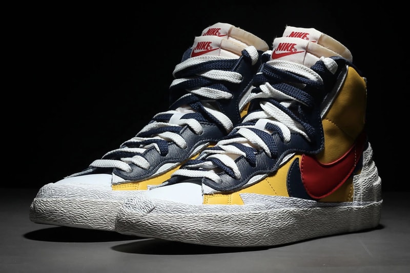  Nike Blazer Mid x Sacai Collaboration First Look Chitose Abe Layered Accent Yellow Blue Skateboard 