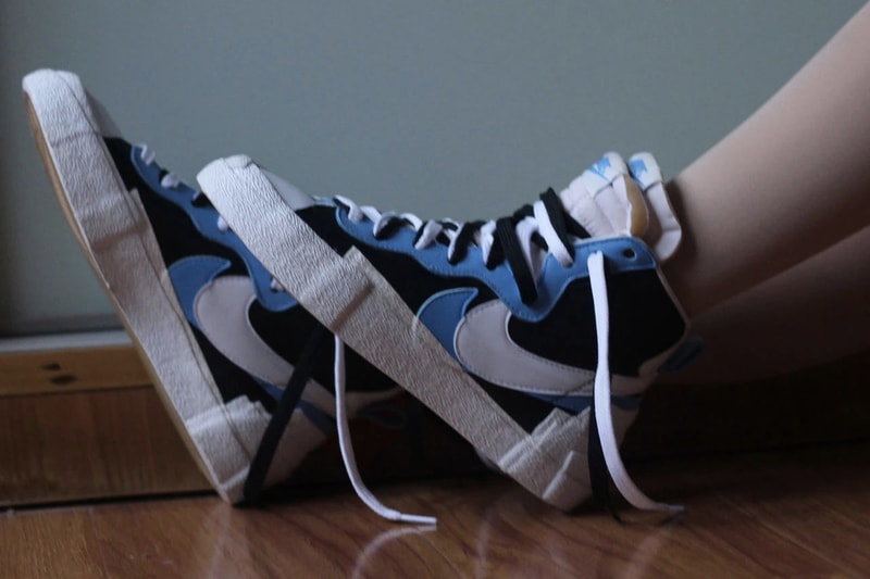  Nike Blazer Mid x Sacai Collaboration First Look Chitose Abe Layered Accent Yellow Blue Skateboard 