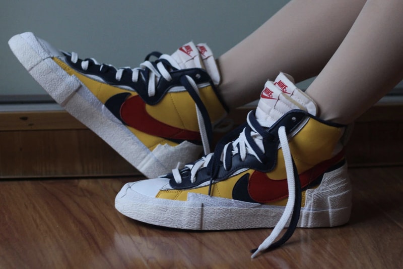  Nike Blazer Mid x Sacai Collaboration First Look Chitose Abe Layered Accent Yellow Blue Skateboard 