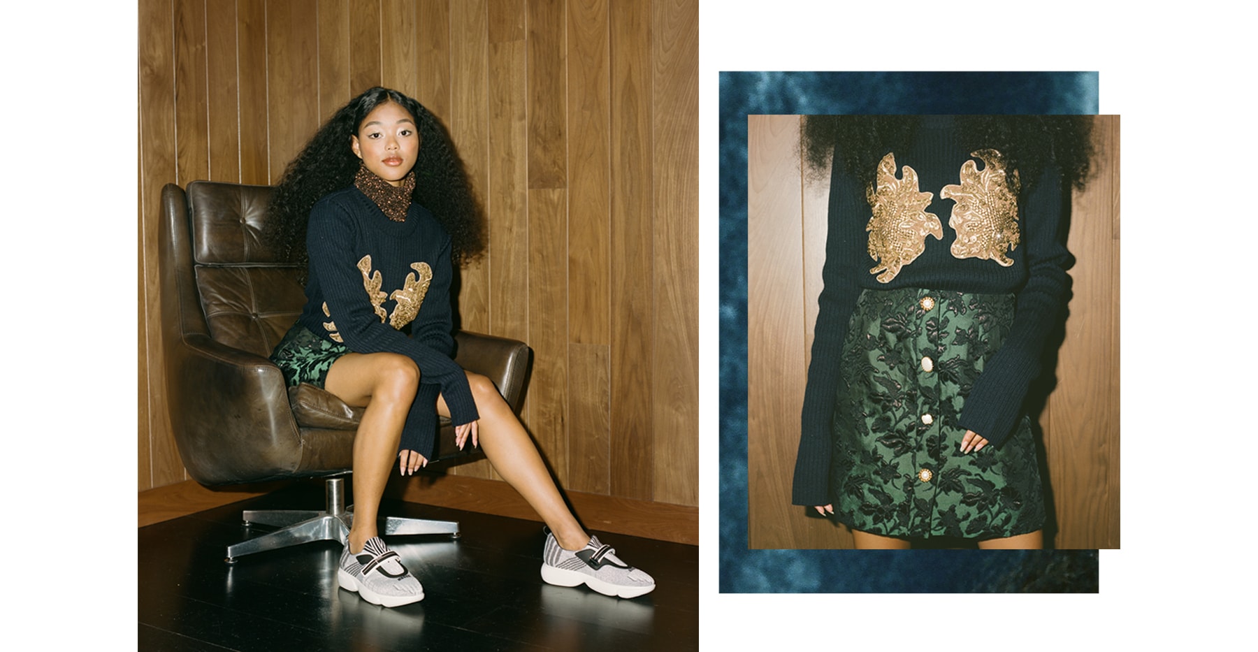 Ugly Christmas Sweater Holiday Editorial MSGM Dress White Blue Yellow Ciana Parks Family Management Model D/6 Bar and Lounge Vancouver Canada