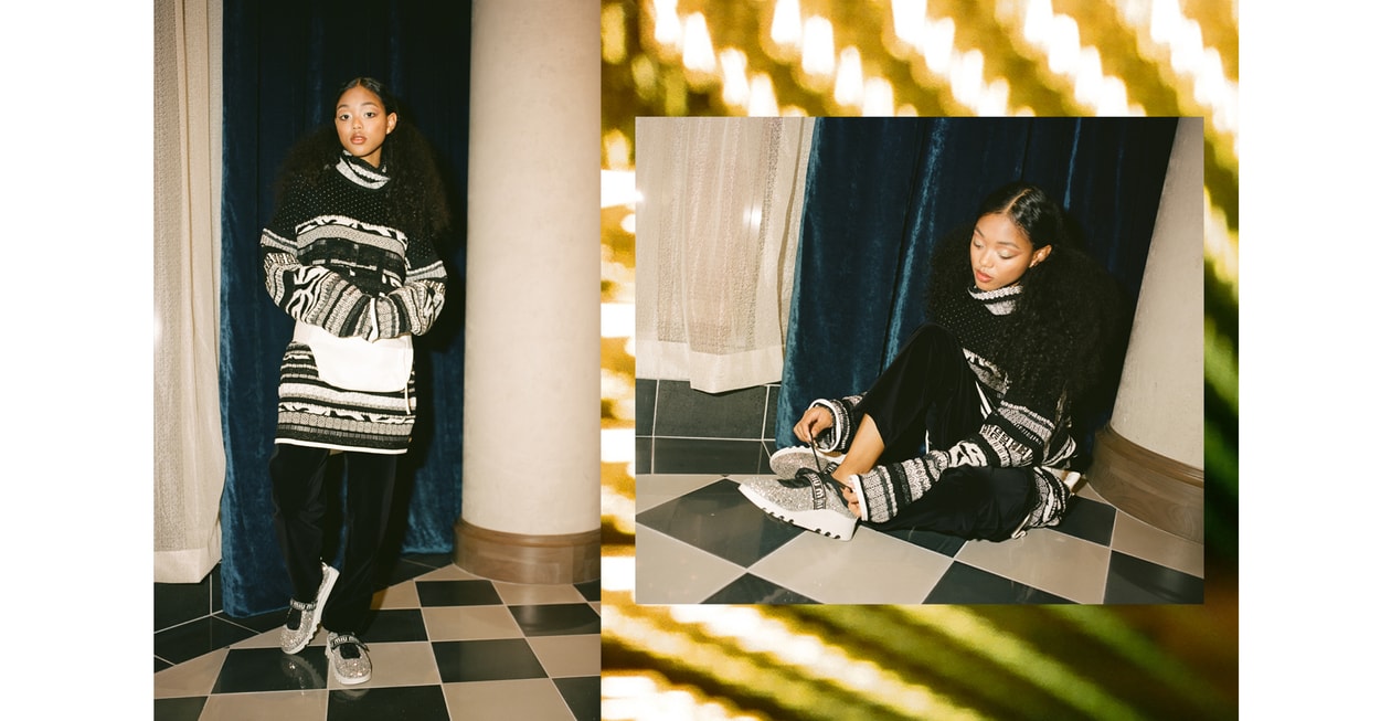 Ugly Christmas Sweater Holiday Editorial MSGM Dress White Blue Yellow Ciana Parks Family Management Model D/6 Bar and Lounge Vancouver Canada