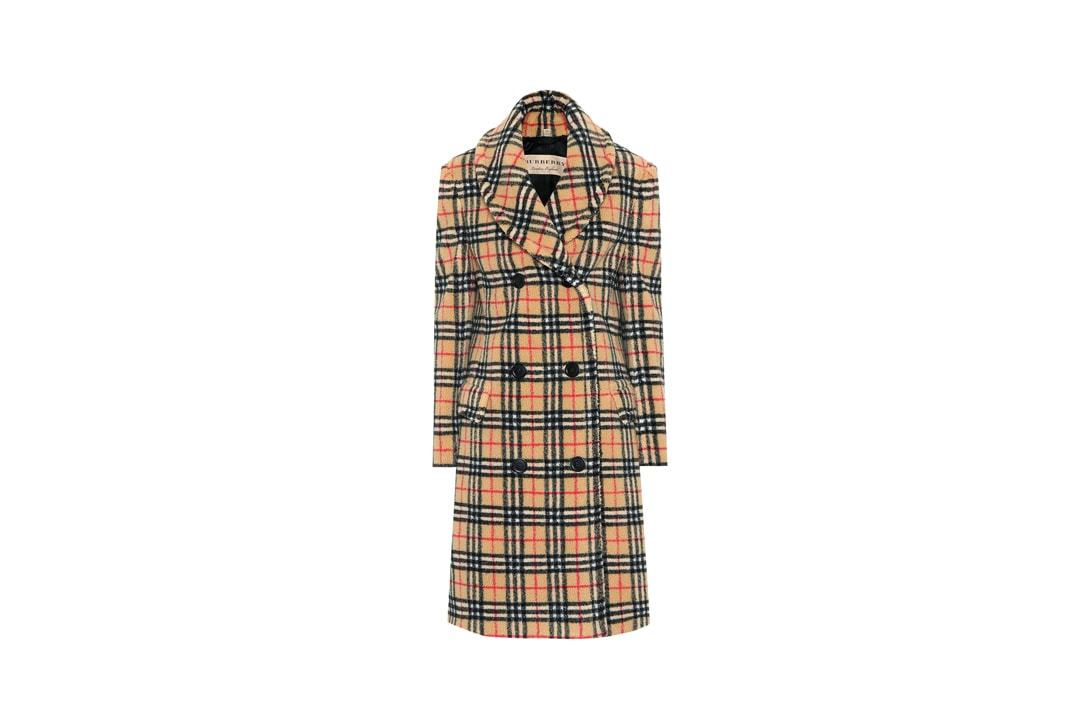 Burberry Vintage Check Faux Fur Coat Tan Red Black