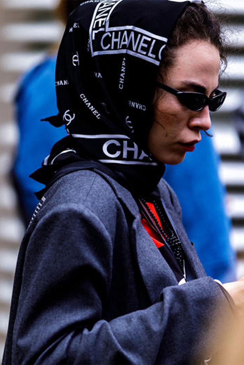 Chanel Scarf Black White Logo 