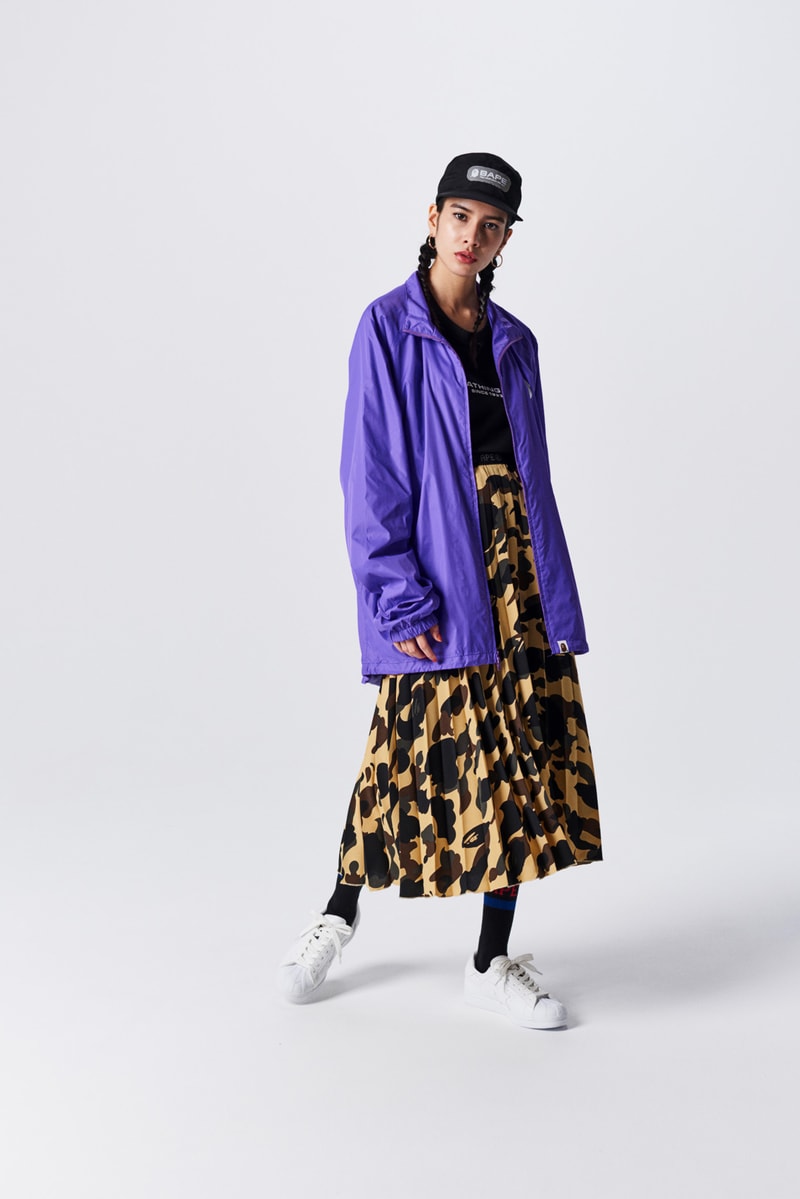 A Bathing Ape Spring Summer 2019 Collection Lookbook Jacket Purple Skirt Brown Green