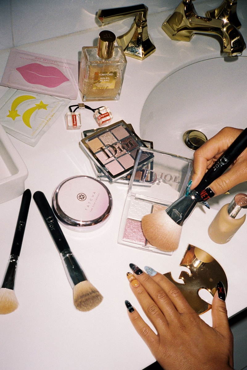 Kitty Cash DJ beauty makeup products routine tatcha primer brushes dior backstage palette
