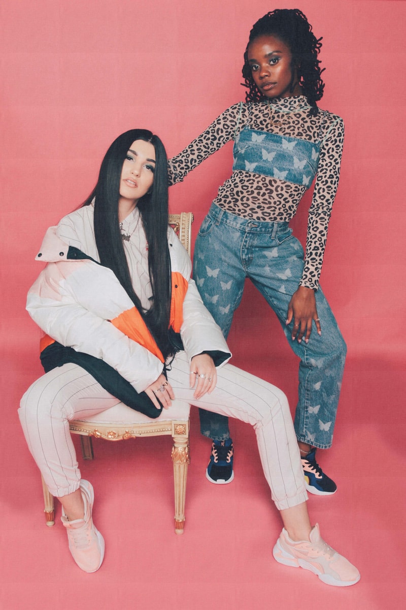 Lola Plaku x PUMA Nova GRL PWR Campaign Black Surf The Web Peach Bud Pearl Blush Bambii Azan Enisa Top Pants Blue