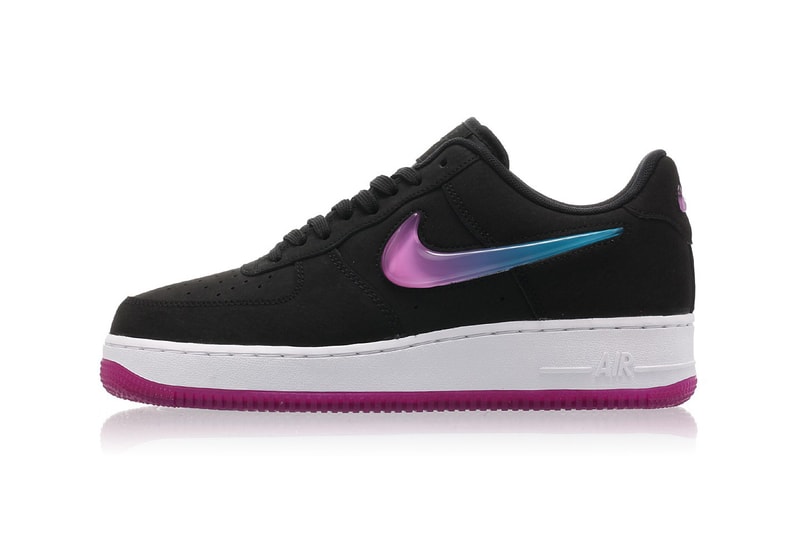 Nike Air Force 1 Black Leather Fuchsia Pink Blue Ombré Swoosh 