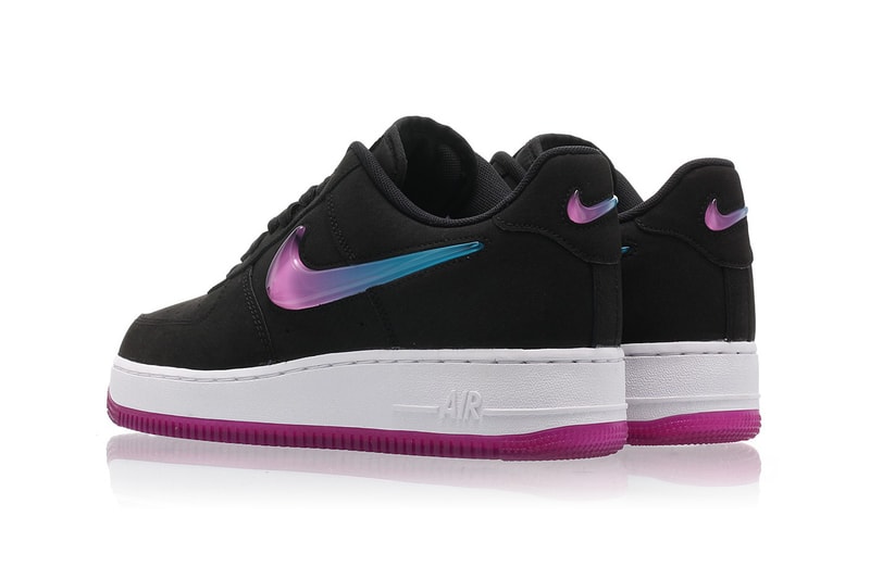 Nike Air Force 1 Black Leather Fuchsia Pink Blue Ombré Swoosh 
