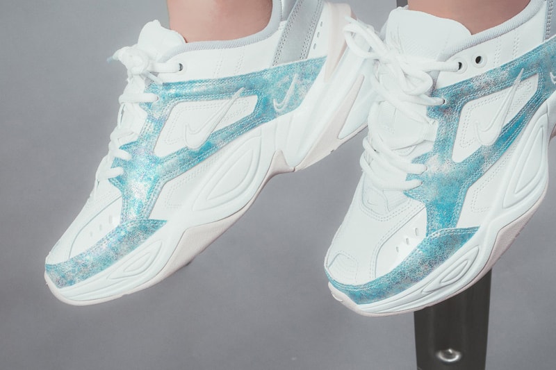 Nike M2K Tekno White Metallic Blue Silver Pink Chunky Sneakers