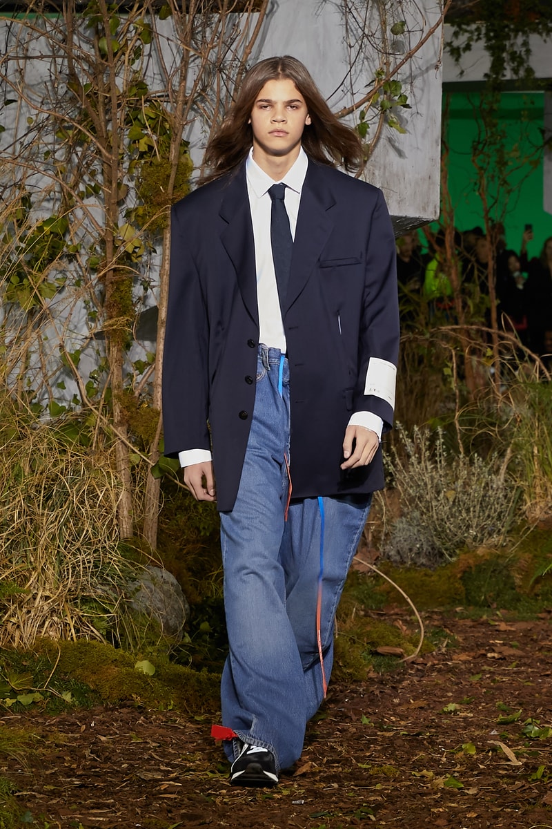 Off-White Virgil Abloh Fall Winter 2019 Paris Fashion Week Show Collection Backstage Blazer Navy Jeans Blue
