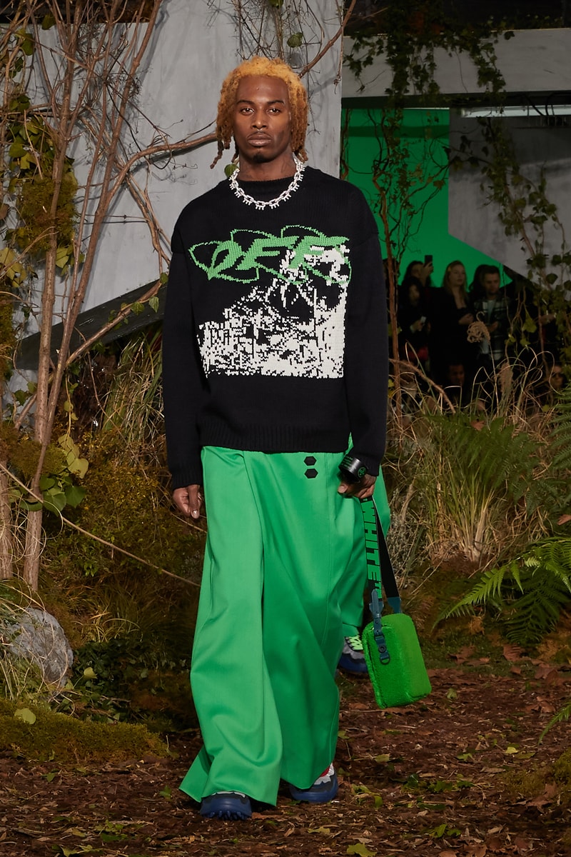 Off-White Virgil Abloh Fall Winter 2019 Paris Fashion Week Show Collection Backstage Playboi Carti Sweater Black Pants Green