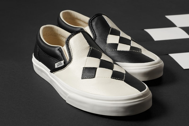 Vans Woven Leather Checkerboard Slip-On Sneakers Pink Cream White Black