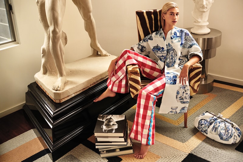 Weekend Max Mara Spring Summer 2019 Campaign Hailey Baldwin Kimono White Blue Pants Red