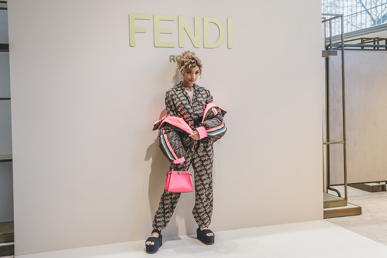 Karl Lagerfeld Fendi Show Fall Winter 2019 FW19 Bella Hadid Gigi Finale Models Yellow Dress Blue White Furry Cap Hat Final Last