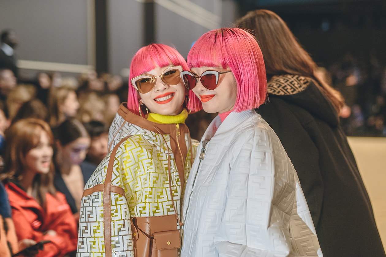 Karl Lagerfeld Fendi Show Fall Winter 2019 FW19 Bella Hadid Gigi Finale Models Yellow Dress Blue White Furry Cap Hat Final Last