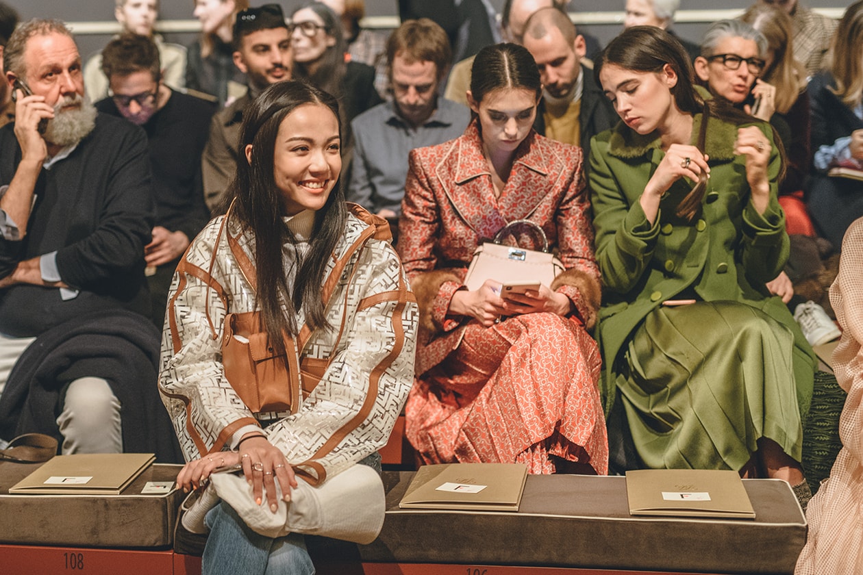 Karl Lagerfeld Fendi Show Fall Winter 2019 FW19 Bella Hadid Gigi Finale Models Yellow Dress Blue White Furry Cap Hat Final Last