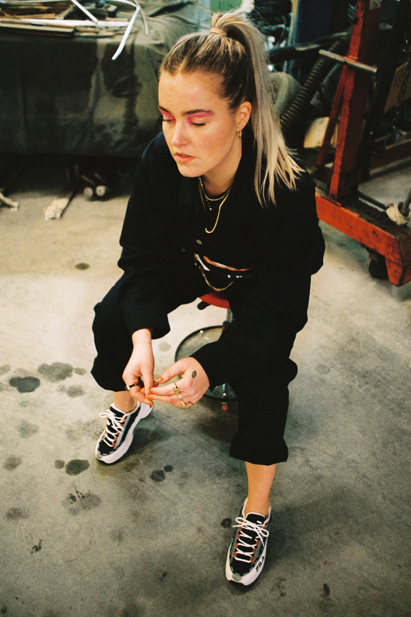 Girl on Kicks FILA DSTR97 Editorial Sneakers White Navy Red Tracksuit Black