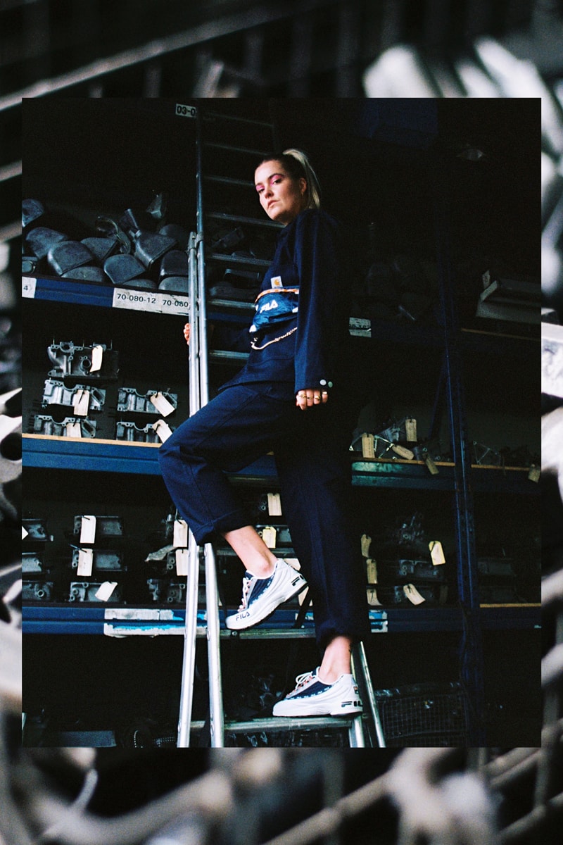 Girl on Kicks FILA DSTR97 Editorial Sneakers White Navy Red Top Pants Black