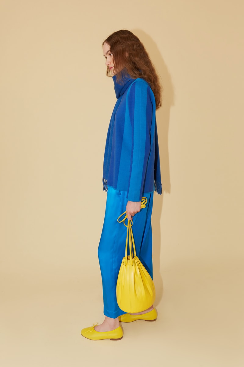 Mansur Gavriel Spring Summer 2019 Lookbook Sweater Pants Blue Bag Yellow