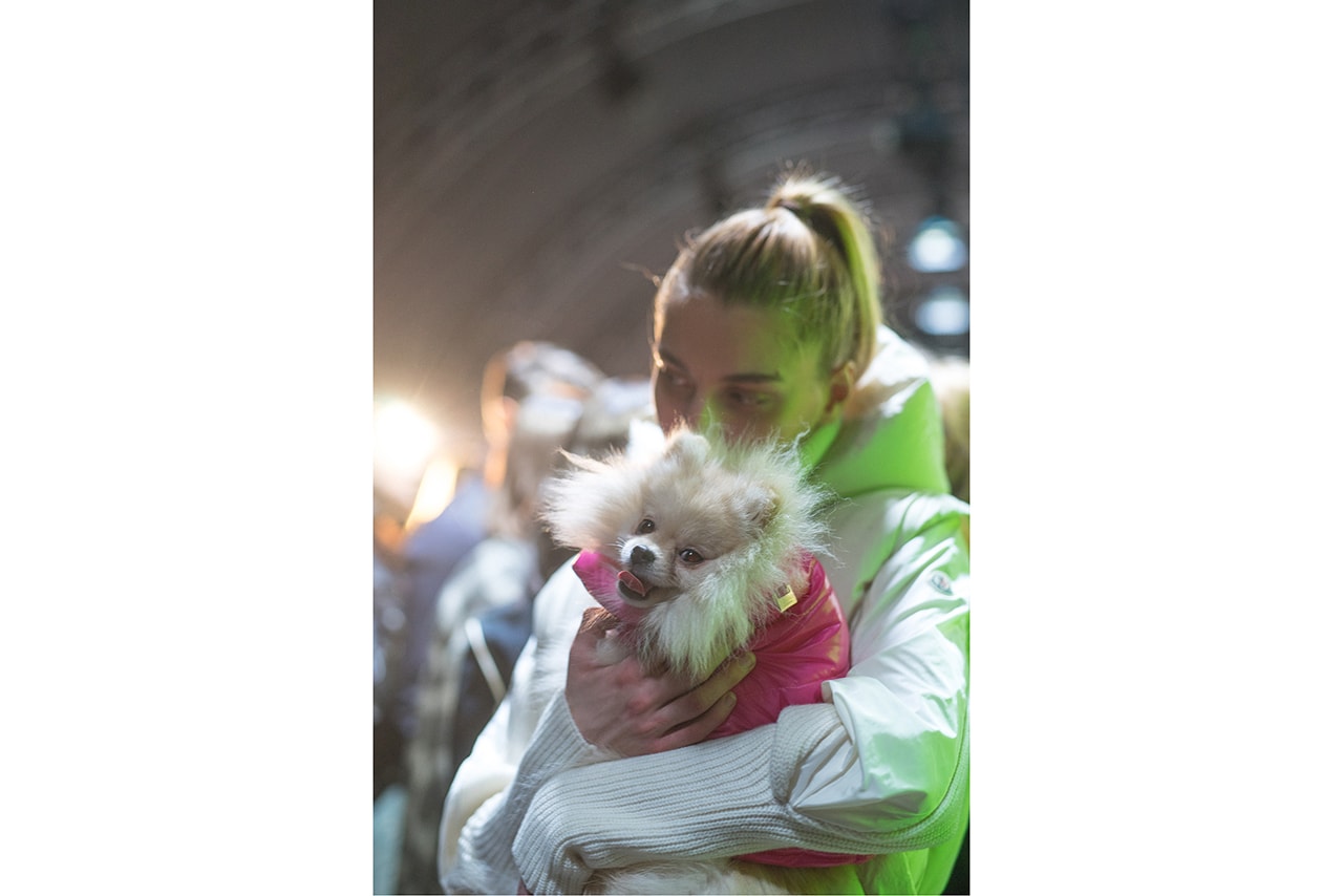 Moncler Genius Milan Fashion Week Presentation February 20 2019 Dog Puffer Jacket Pink White 