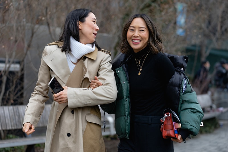New York Fashion Week Fall Winter 2019 Street Style Snaps Aimee Song Eva Chen Coats Tan Black Green