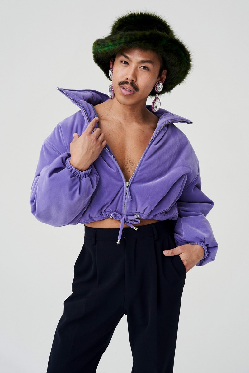 Opening Ceremony Fall Winter 2019 Lookbook Adrian Manuel Hat Green Jacket Purple Pants Black